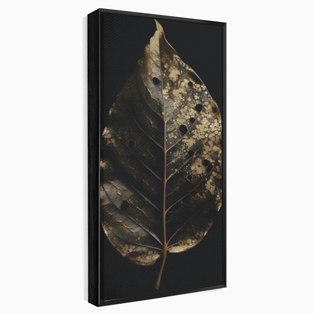 Tablou canvas cu tablou canvas cu frunza uscata, in rama de aluminiu negru